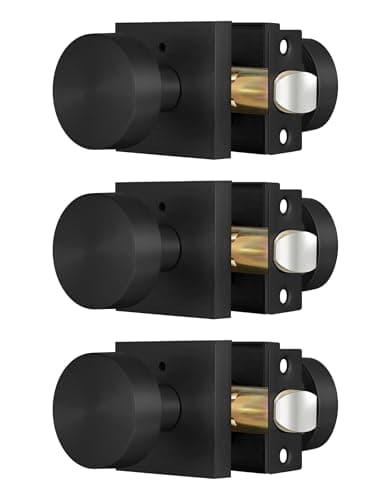Lethato Matte Black Interior Privacy Door Knob with Lock Contemporary ZincAlloy Heavy Duty Door Knobs Round Black Handle Keyless Turn Lock Doorknob for Hallway Closet Bedroom Bathroom 3 Packs