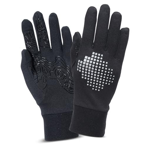 TrailHeads Lightweight Running Gloves for Men – Moisture Wicking & Touchscreen Gloves for Men with Anti-Slip Grip – Ideal for Cool Weather Workouts & Outdoor Activities Black/Reflective Small