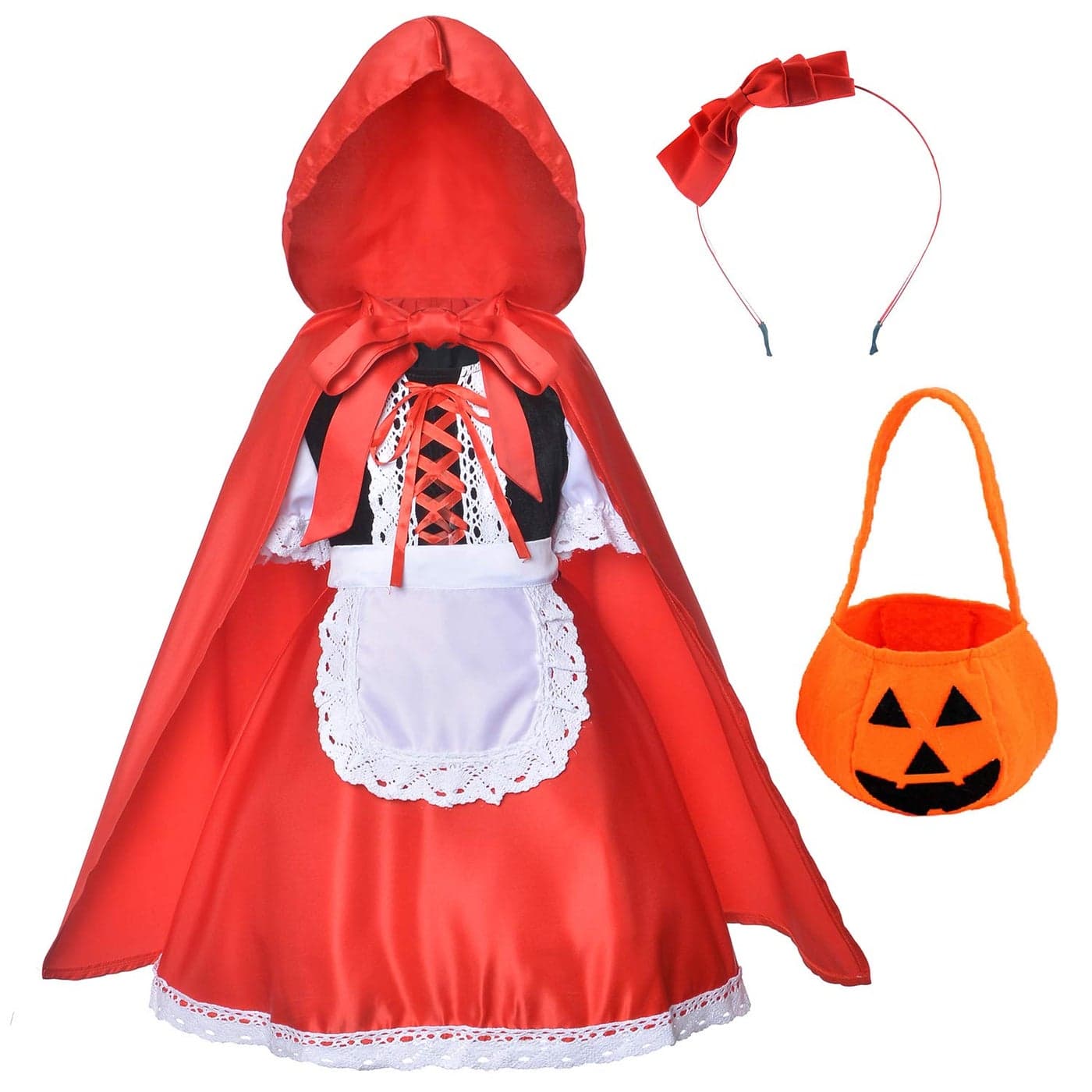Little Red Riding Hood Dress Christmas Cosplay Costumes for Girls with CloakHeadbandBag 1112 Years150cm