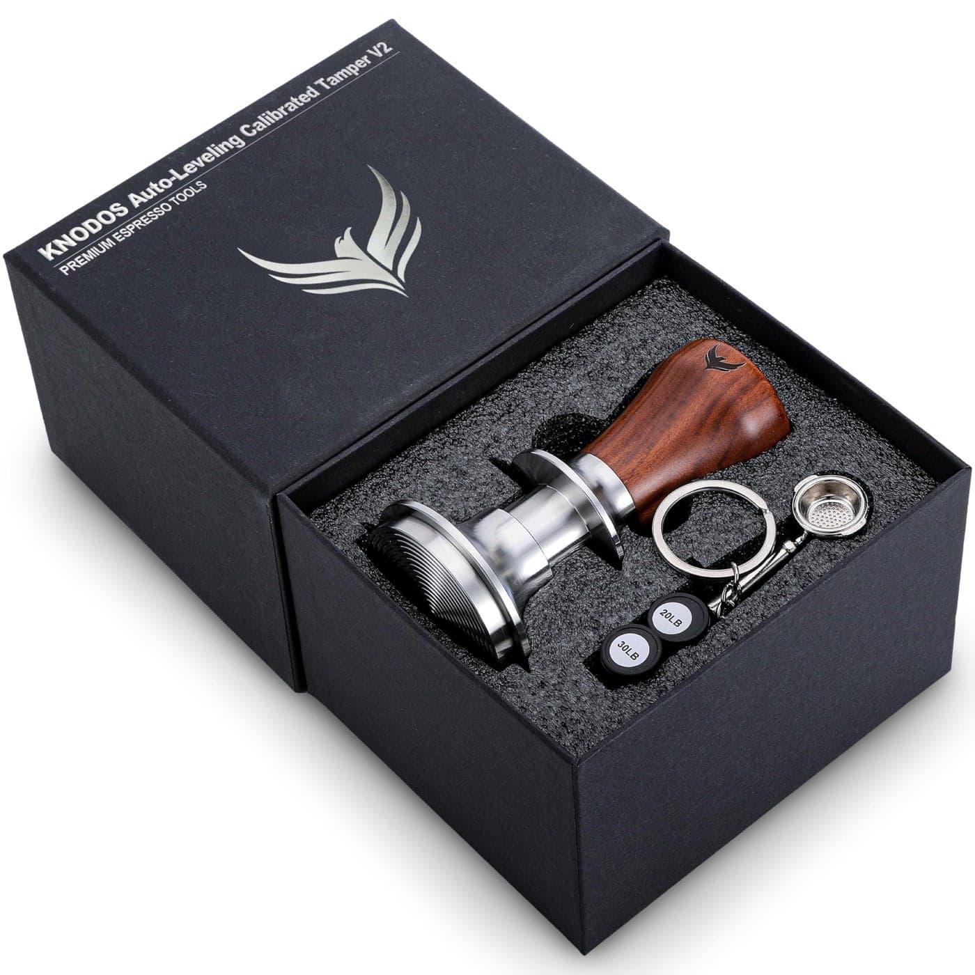 58mm Tamper For Espresso Machines V2 KNODOS Rosewood Self Leveling and Double Spring Loaded Design Calibrated Coffee Tamper With Gift Box