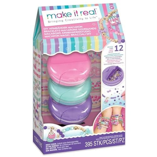 Make It Real Macaron Bracelet Maker 395pc DIY Jewelry Craft Kit Design Make 12 Dazzling Bracelets DessertThemed Beads Charms GirlsKids 8