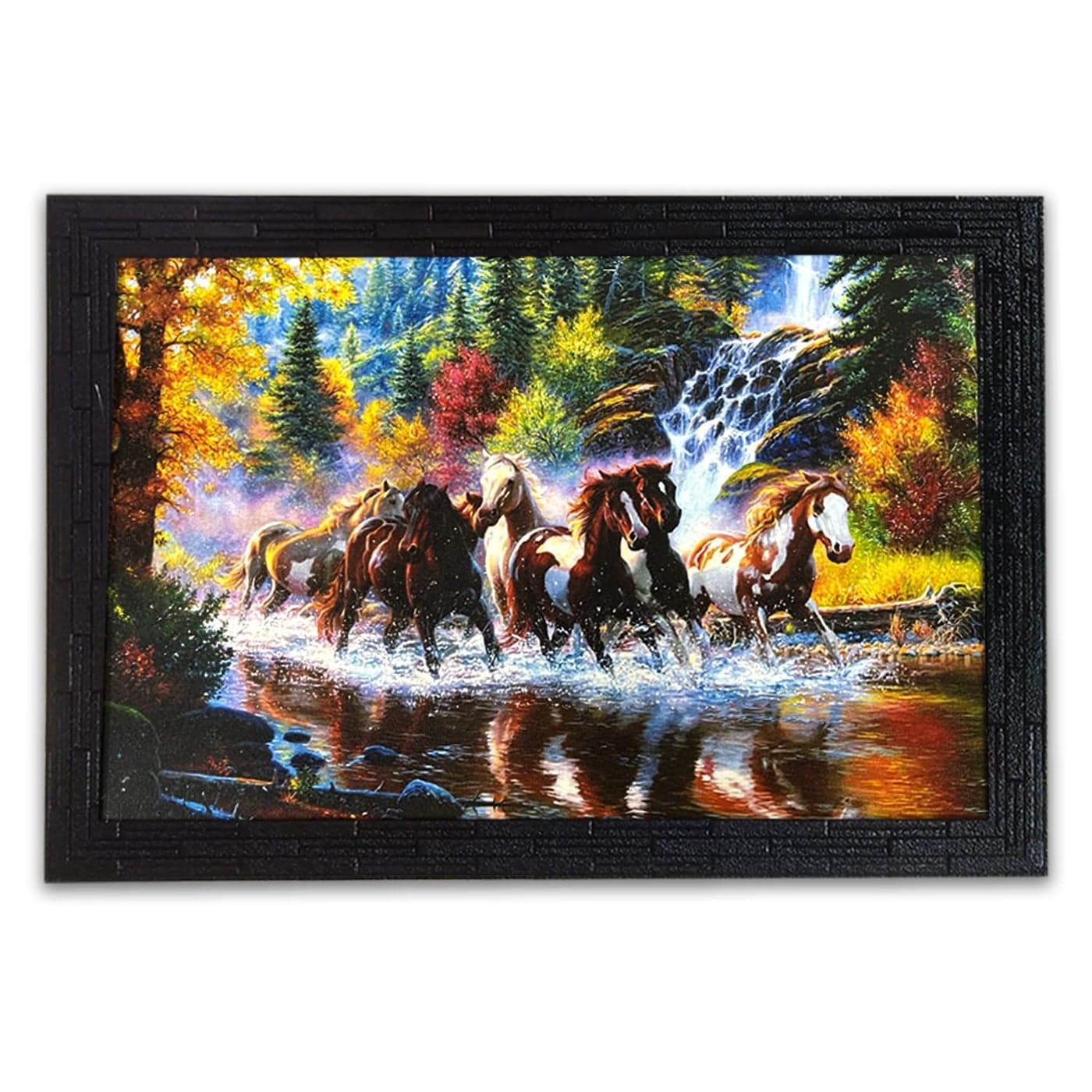 LIFEHAXTORE 7 Lucky Vaastu Running Horses Art Framed Painting Ready to Hnag 135 x 195 inch Multicolor