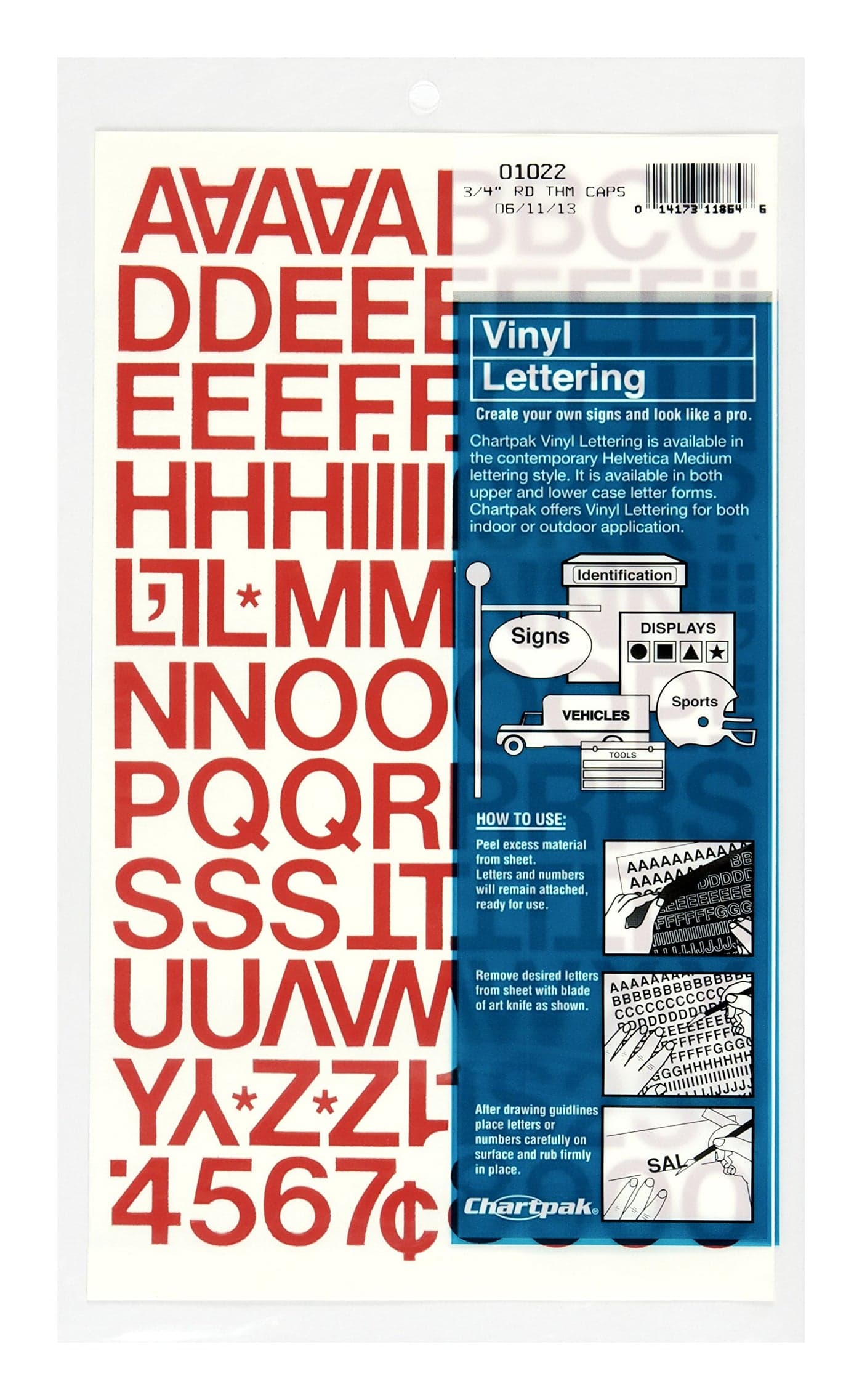 Chartpak SelfAdhesive Vinyl Capital Letters and Numbers 34 Inches High Red 94 per Pack 01022