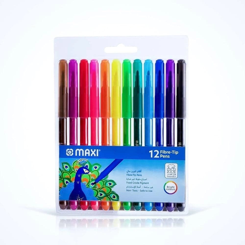 Maxi Washable Fiber Tip Color Pens 12pcs- Multicolor