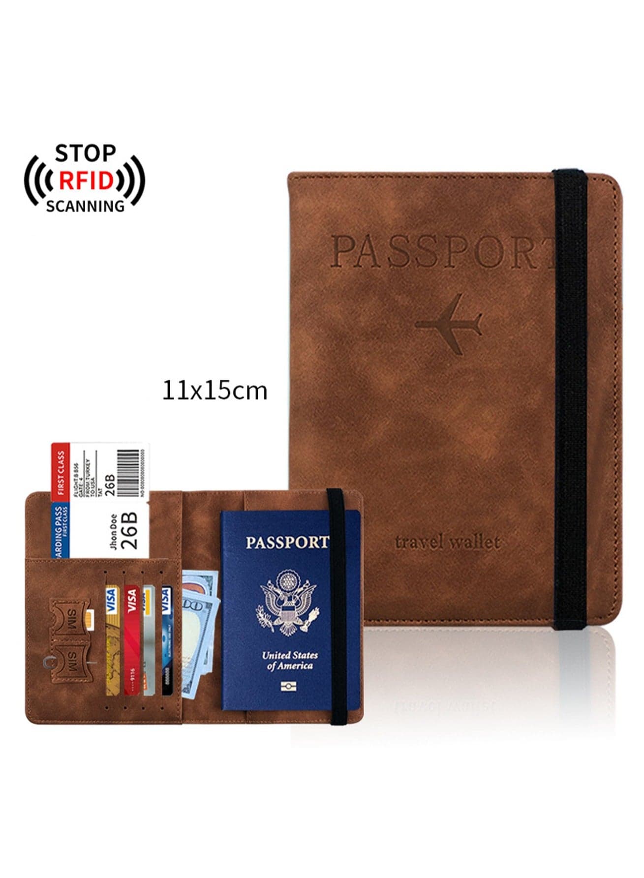 Brown Passport Holder Wallet Case, Passport Holder With Rfid Blocking, Pu Leather Travel Document Holder For Men And Women Travel Accessories