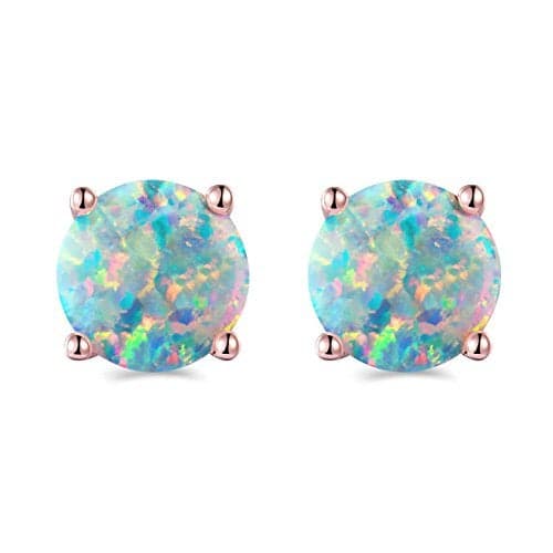 Rose Gold Plated Opal Stud Earrings 8MM Round For Women Men