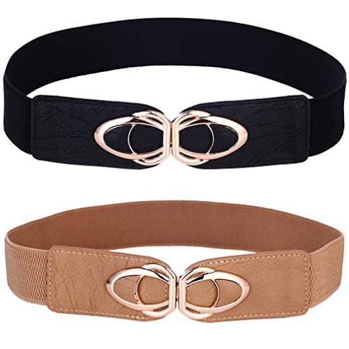 Beltox Womens Belts Elastic Stretch Cinch Plus Fashion Dress Belts for ladies(30"-51",Black and Khaki 2 Pack)
