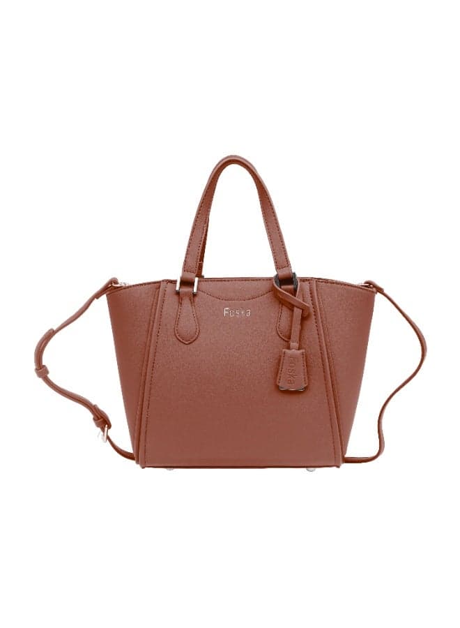 FOSKA Women's Tote Bag with Detachable Strap, Premium Design Synthetic Material Handbag with Polyester Lining, Spacious Carry Bag for Work, Travel & Daily Essentials, Brown (308243)
