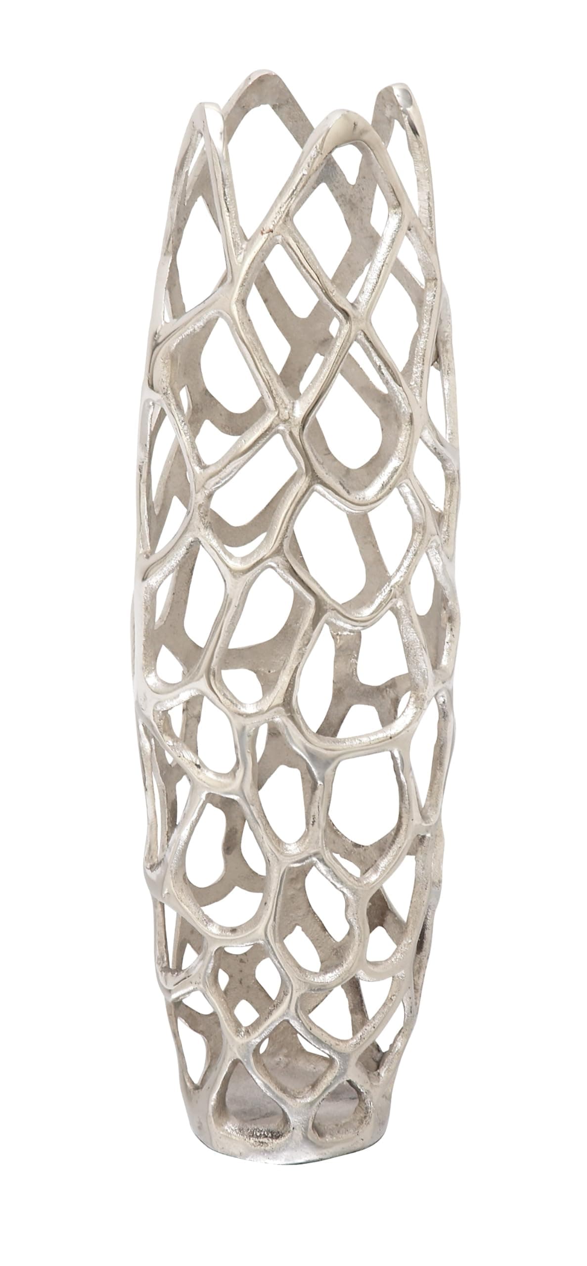 Deco 79 Aluminum Metal Decorative Vase Cutout Coral Centerpiece Vase Vase for Home Decoration 8 x 8 x 26 Silver