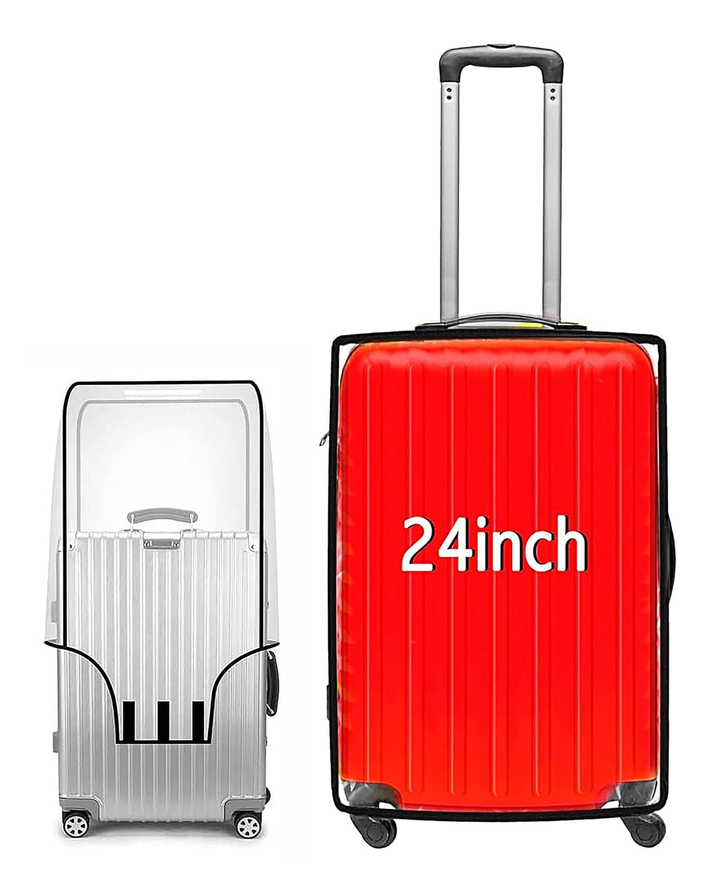 Fancy Walas 24 inch Pack of 1 Zippered Clear PVC Trolley Covers Protectors, Waterproof Dustproof Suitcase Covers Case for Wheeled Luggage Trolley Protective Covers (Black, Pack of 1, 24 Inch Medium)