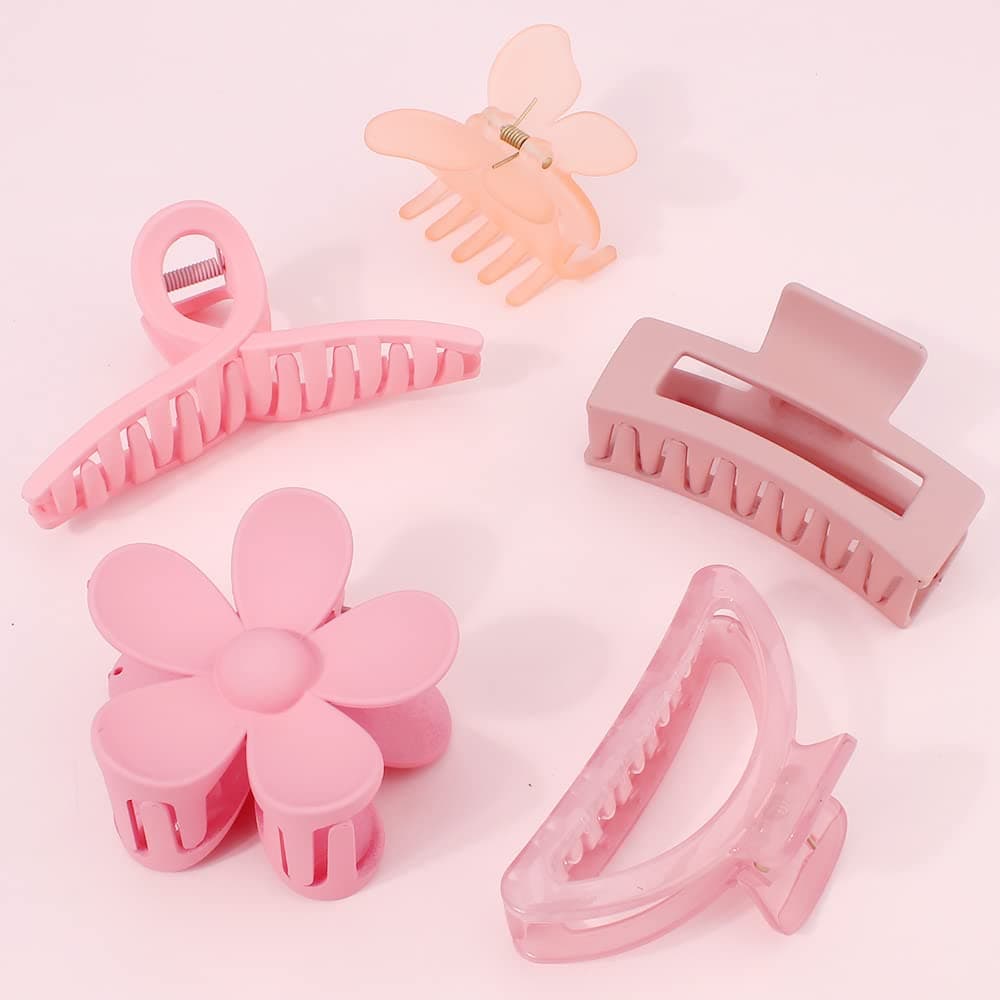 Ahoney 5 Pack Cute Pink Hair Clips 3443 Inch Jaw Clips for Hair Big Hair Clamp Butterfly Flower Pink Hair Accessories for Women Non Slip Hair Styling for Girls