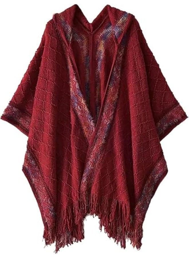 Oversized Knit Shawl Wrap for Women, Winter Scarf Poncho with Tassels, Soft Open Front Cape, Warm and Easy to Wear, Birthday Gift for Ladies