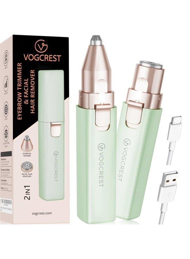 VOGCREST Hair Trimmer, 2 in 1 Facial Hair Remover & Eyebrow Trimmer for Women - Rechargeable, Portable, LED Light