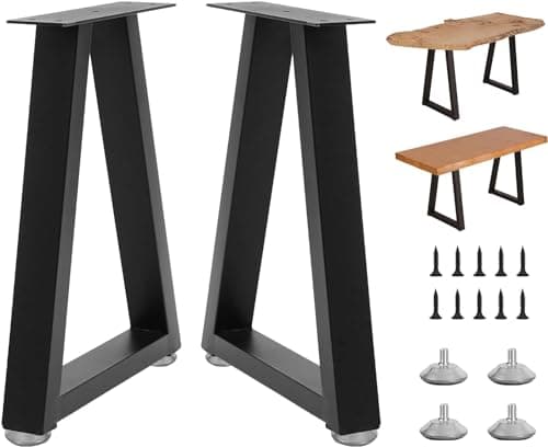 Rioychan 22 Inch Metal Desk Table Legs, Trapezoid Metal Coffee Table Legs,Heavy Duty Industrial Dinning Desk Leg with Adjustment Feet Pads (Bear Up to 800lb)