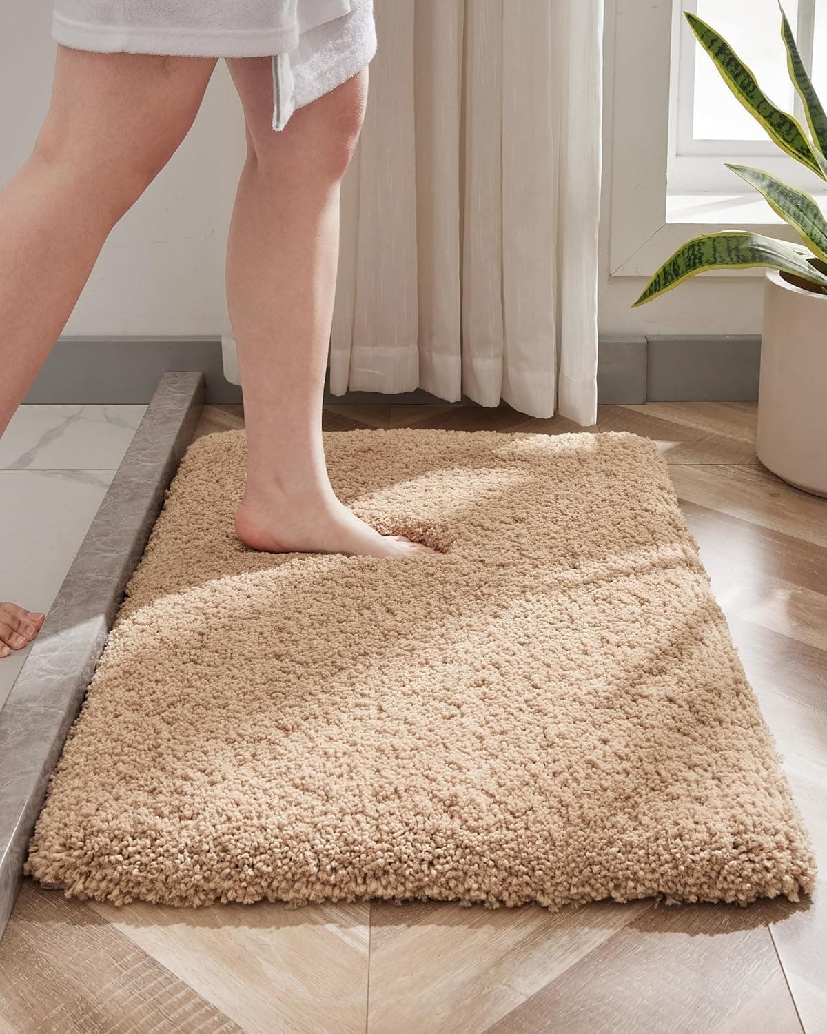 ishro home Premium Fuzzy Shag Carpet for Hall, Rugs for Living Room, Carpets for Living Room | Machine Washable – Soft, Stylish, and Built to Last | (16x24 Inches, Beige)