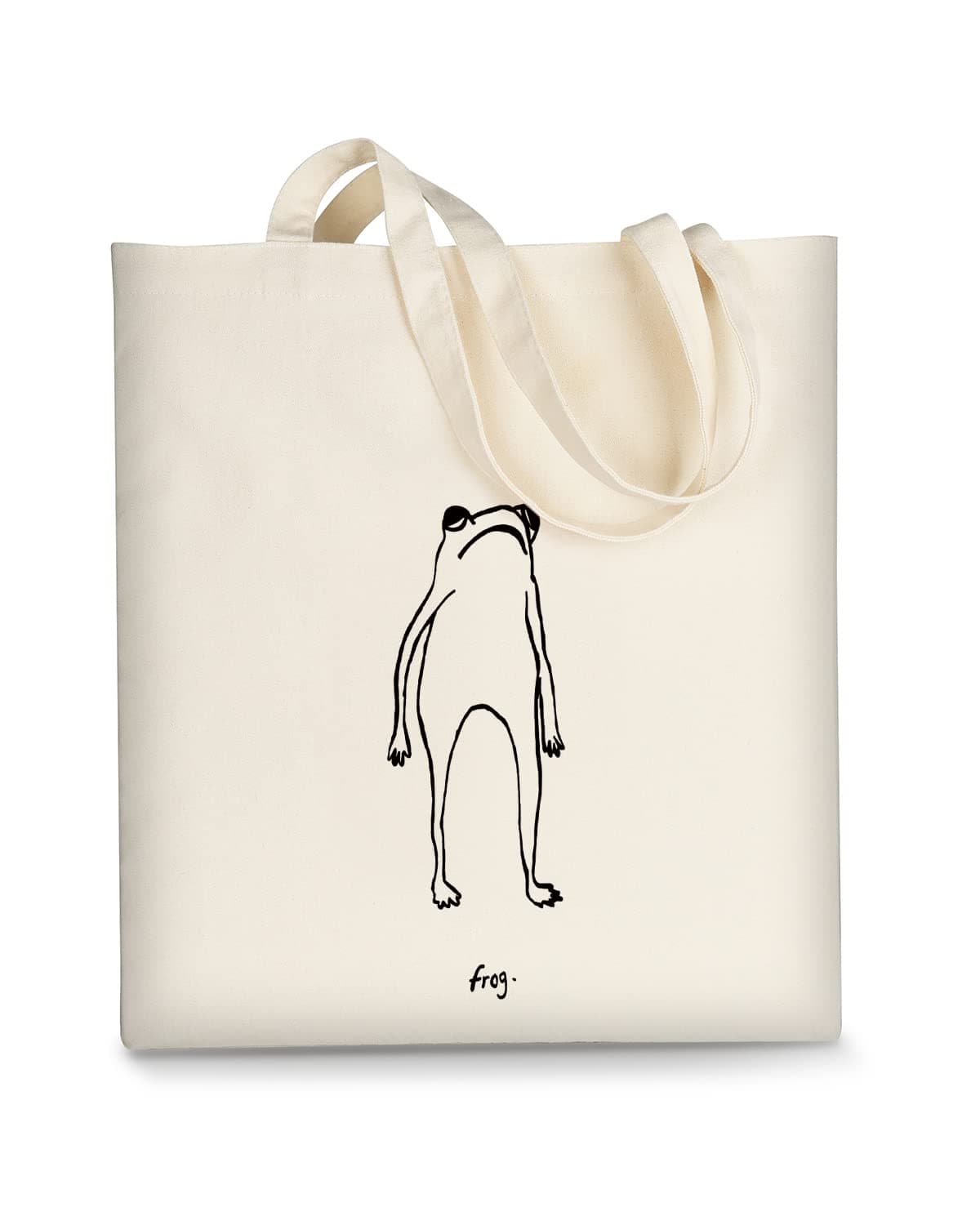 AUSVKAI Canvas Tote Bag Aesthetic for Women, Cute Trendy Frog Hand Drawn Reusable Cloth Cotton Bags with Handle for Grocery College Shopping Beach