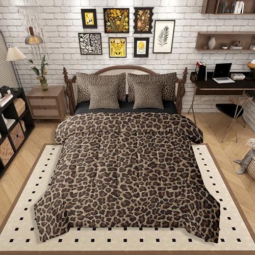 Erosebridal Leopard Print 7 Pieces Comforter Set Twin Size,Cheetah Printed Bedding Set for Women,Brown Camo Print Bed Set Includes Comforter, Sheet Set, Pillowcases & Pillow Covers for All Season