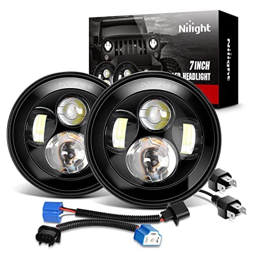 Nilight 2PCS 7 Inch Round Cree Headlight High Low Beam for Wrangler JK TJ CJ 19972017 Rubicon Sahara Hummber H1 H2 Motorbikes