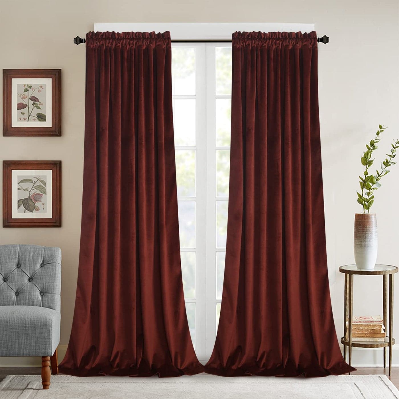 Roslynwood Burnt Ochre Velvet Curtains for Bedroom Blackout Room Darkening Thermal Insulated Window Curtain Drapes for Living RoomOfficeApartmentBathroom W52 x L96 2 Panels