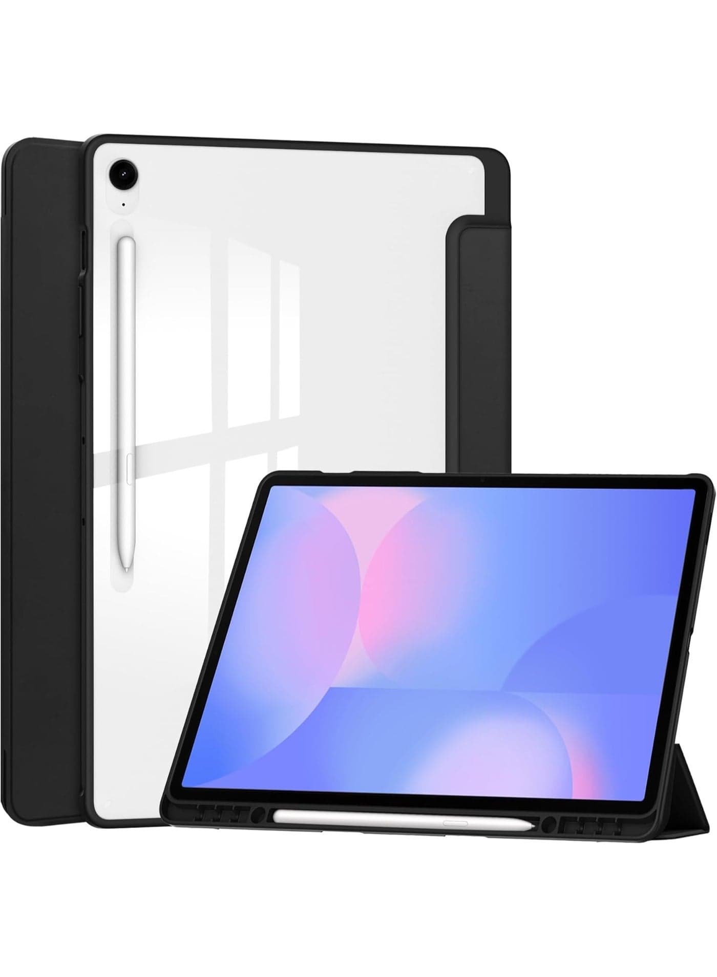 Translucent Tablet Case for Samsung Galaxy Tab S10 FE+/ S10 FE Plus 13.1-Inch Triple Fold Adjustable Folding Bracket Cover with Pen Slot and Auto Sleep/wake-up