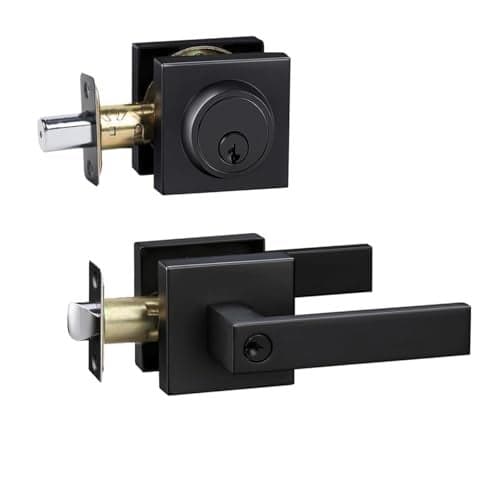 Front Door Lock Set Exterior door lock set,Door Handle With Single Cylinder Deadbolt Lock,Keyed Alike Door Locks For Front Door(Matte Black,1Pack set)