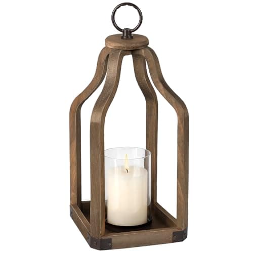 Rustic Wood Lantern Candle Holder for Farmhouse Decor Indoor and Outdoor Table Centerpiece with Glass Hurricane 157 High