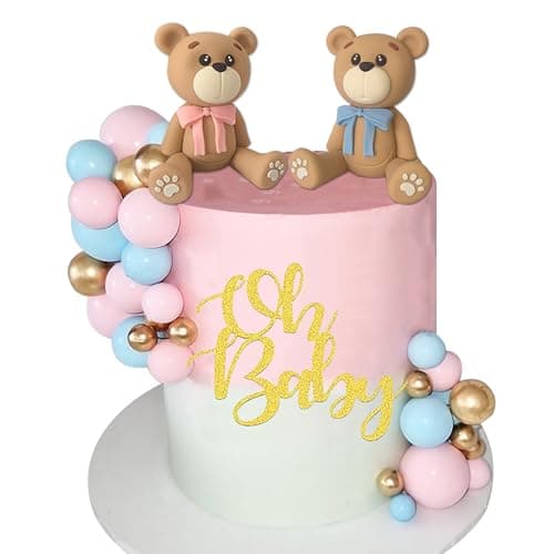 Gender Reveal Bear Cake Toppers Bear Balls Cake Decorations for Boy Girl Baby Shower Gender Reveal Birthday Party Decorations Gender Reveal