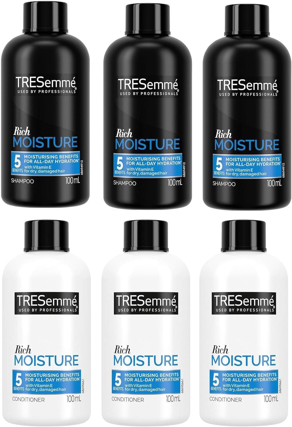 Tresemme Rich Moisture 3x Shampoo 100ml 3x Conditioner 100ml Travel Size 6x100ml Dry Hair