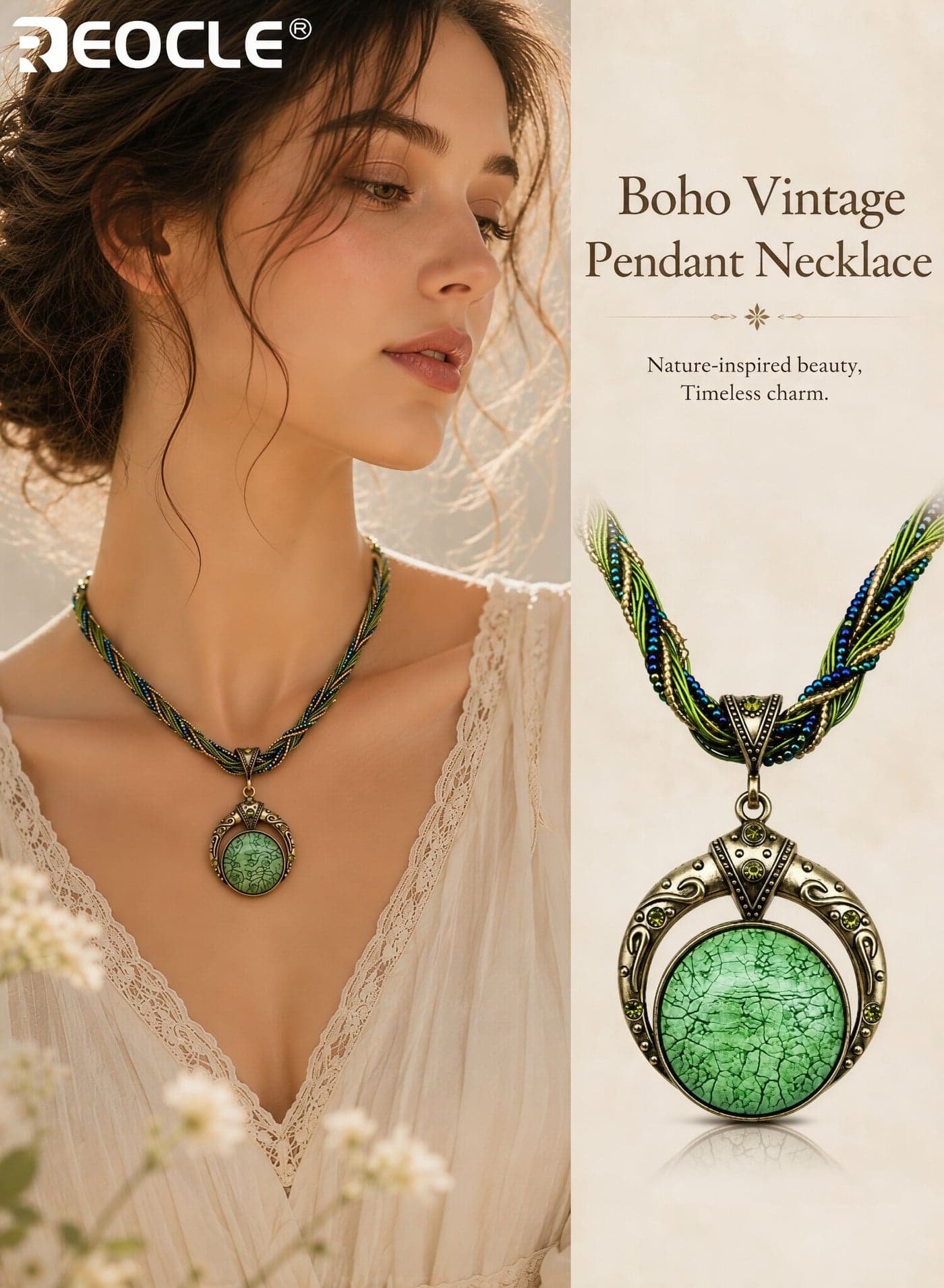 Women's Elegant Bohemian Handmade Pendant Necklace with Round Faux Gemstone Alloy Material Versatile Jewelry Accessory for Party and Festival Celebrations for All Seasons Wear
