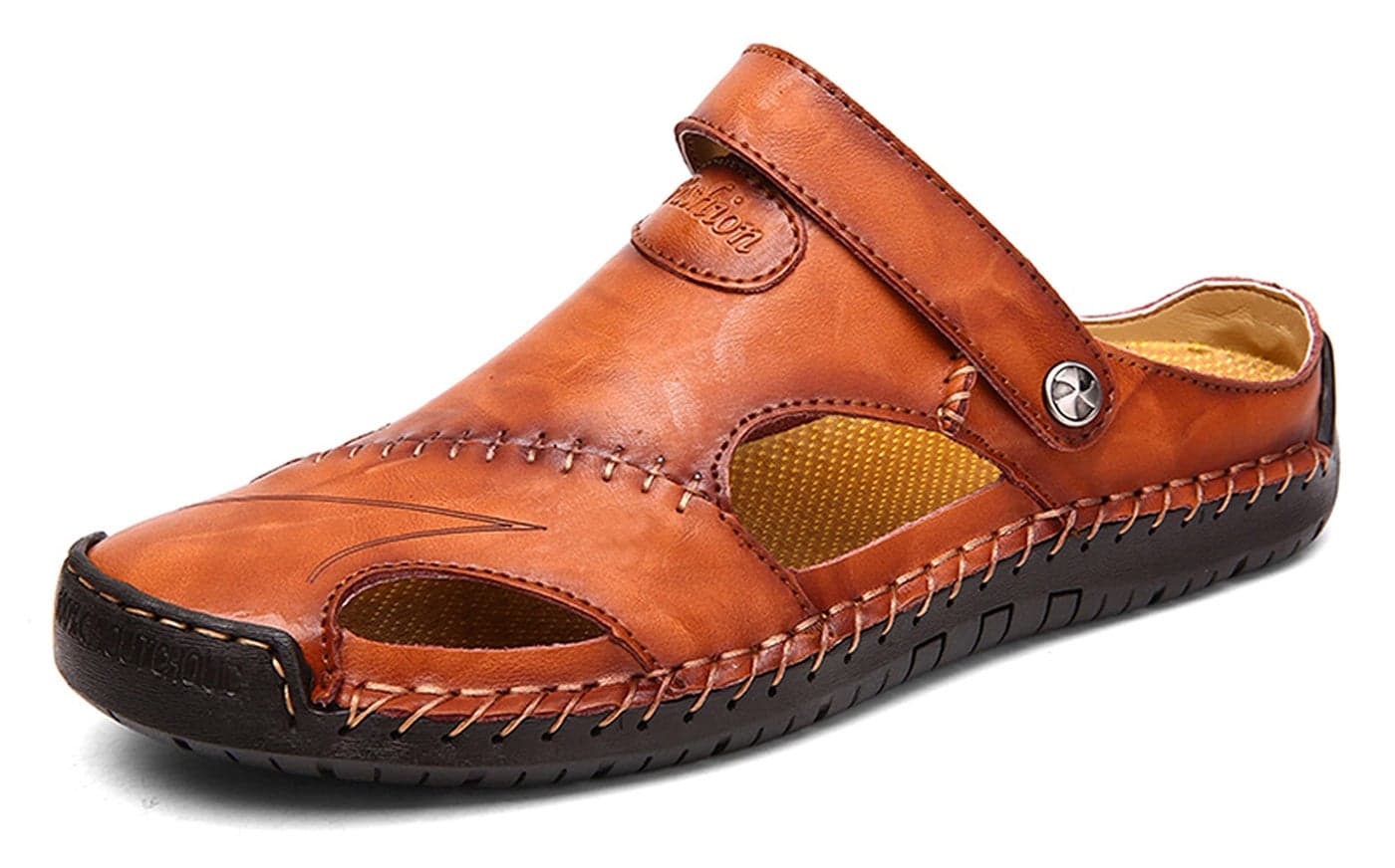 Honeystore Mens Leather Hollow Athletic Sandals Slipon Roman Casual Shoes Brown 13 DM US Men