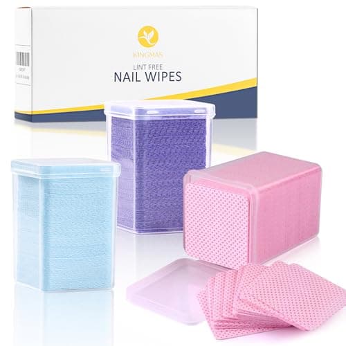 KINGMAS 600Pcs Lint Free Nail Wipes NonWoven Fabric Nail Polish Remover Cleaning Pads Lash Extensions Glue Cleaning Wipes Salon Supplies Pink Blue Purple