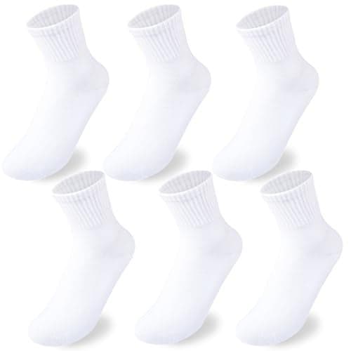 Hakugoo Boys White Crew Socks - Seamless Cotton Dress and Uniform Socks for Girls 3-5 Years, 6 Pairs (White, S)