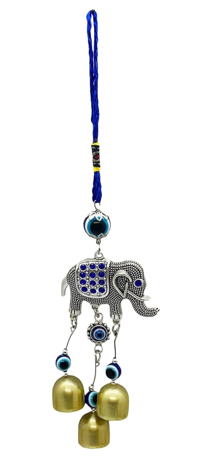 Blue Turkish Evil Eye Hanging for Home Entrance Wall Door Car Protection Prosperity Charm Luck Evil Eye Charm Set of 1 Gift Item 20 cm Elephant with Charm