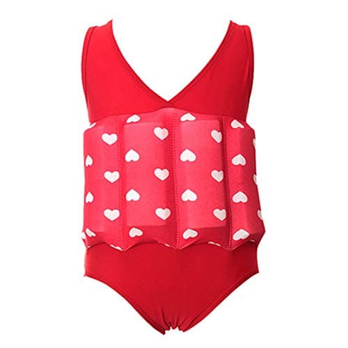IDOPIP Kids Baby Girls Float Suit Red Heart Floatation Swimsuit with Adjustable Buoyancy Swim Vest Aid Jacket Beachwear Wet Suit Red 18-24M
