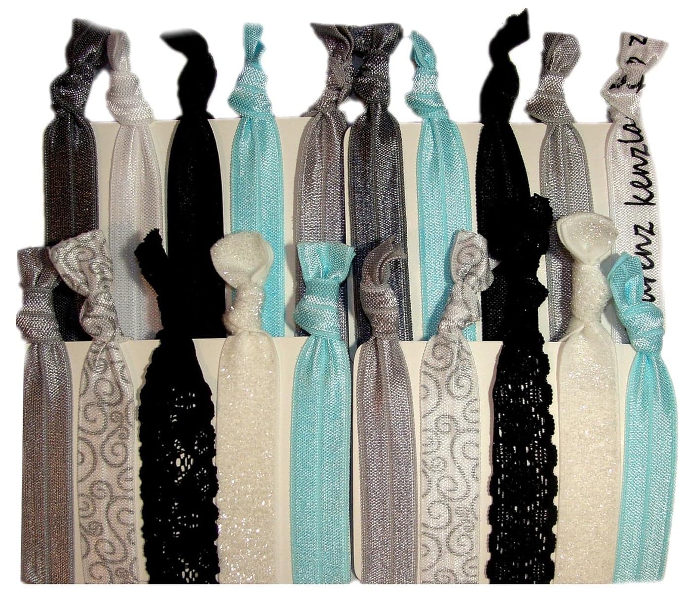 Kenz Laurenz Hair Ties Ponytail Holders 20 Pack Bridal Lace Silver Glitter No Crease Ouchless Elastic Styling Accessories Pony Tail Elastics Holder Ribbon Bands
