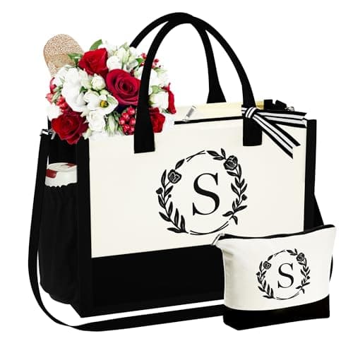 YOOLIFE Gifts for Women, Birthday Gifts for Women, Personalized Initial Tote Bag, Gift for Mom Wife Teacher Friend Daughter Personalized Girlfriend Sister Friend Gift for Her Birthday S