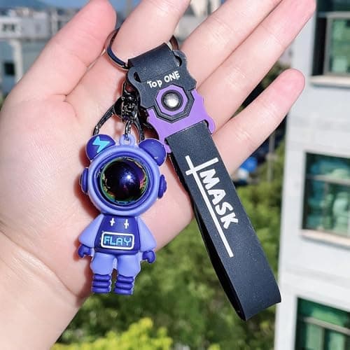 Hexwell Cute Astronaut Bear Silicone Keychains - Colorful Space-Themed Charms with MASK Design Keyring for Bags, Backpacks, Purse Handbag or Car Keys (Astronaut - Purple)