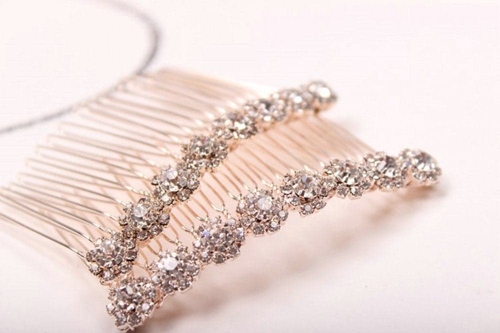Letshopping Highgrade Alloy Diamond Tiara Comb Hair Accessories Hair Fork2pc Rose gold