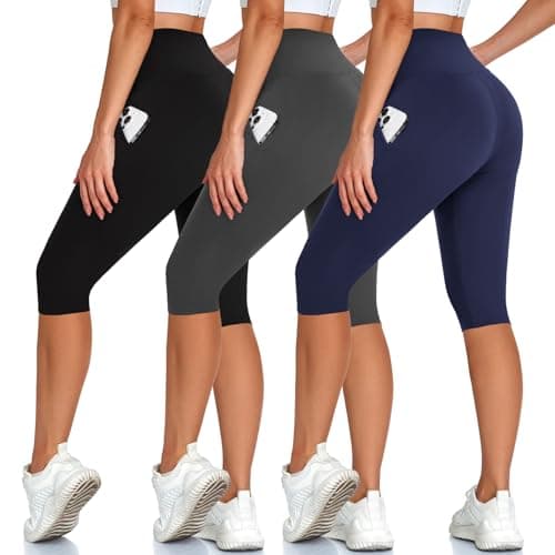 Hi Clasmix High Waisted 3 Pack Women's Capri Pants - Knee Length Yoga Shorts, Biker Workout Leggings for Women,Summer Activewear