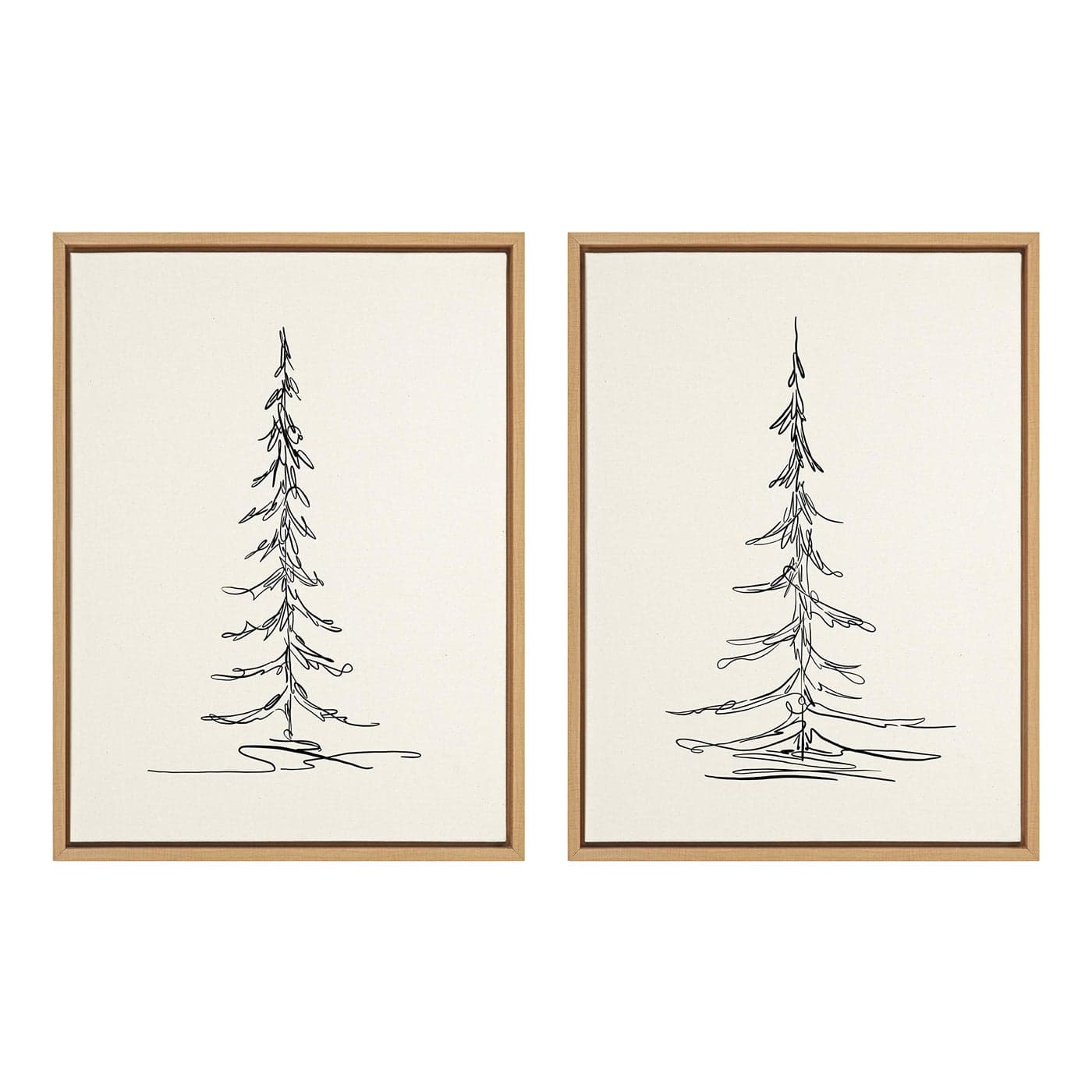 Kate and Laurel Sylvie Minimalist Evergreen Trees Framed Linen Textured Canvas Wall Art by The Creative Bunch Studio Set of 2 18x24 Natural Modern Nature Art for Wall