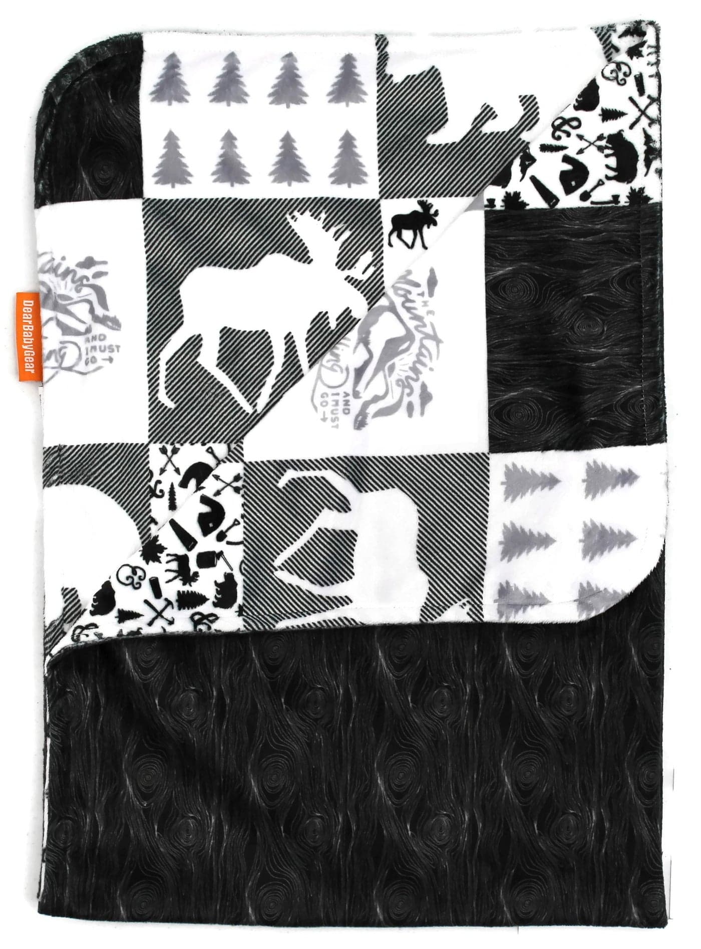 Dear Baby Gear Bears Deluxe Baby Blanket Reversible Milestone Newborn Gifts for Girls and Boys PlaidBears Moose Mountains Woodgrain Faux Quilt Black Woodgrain 40 x 30
