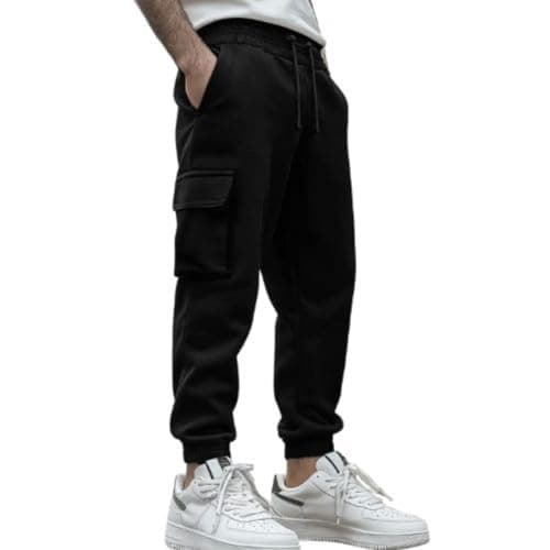 NOBERO Men's Mid Rise Regular Sweatpants (1M-Bwjg-R0150-Et_Black, X-Large