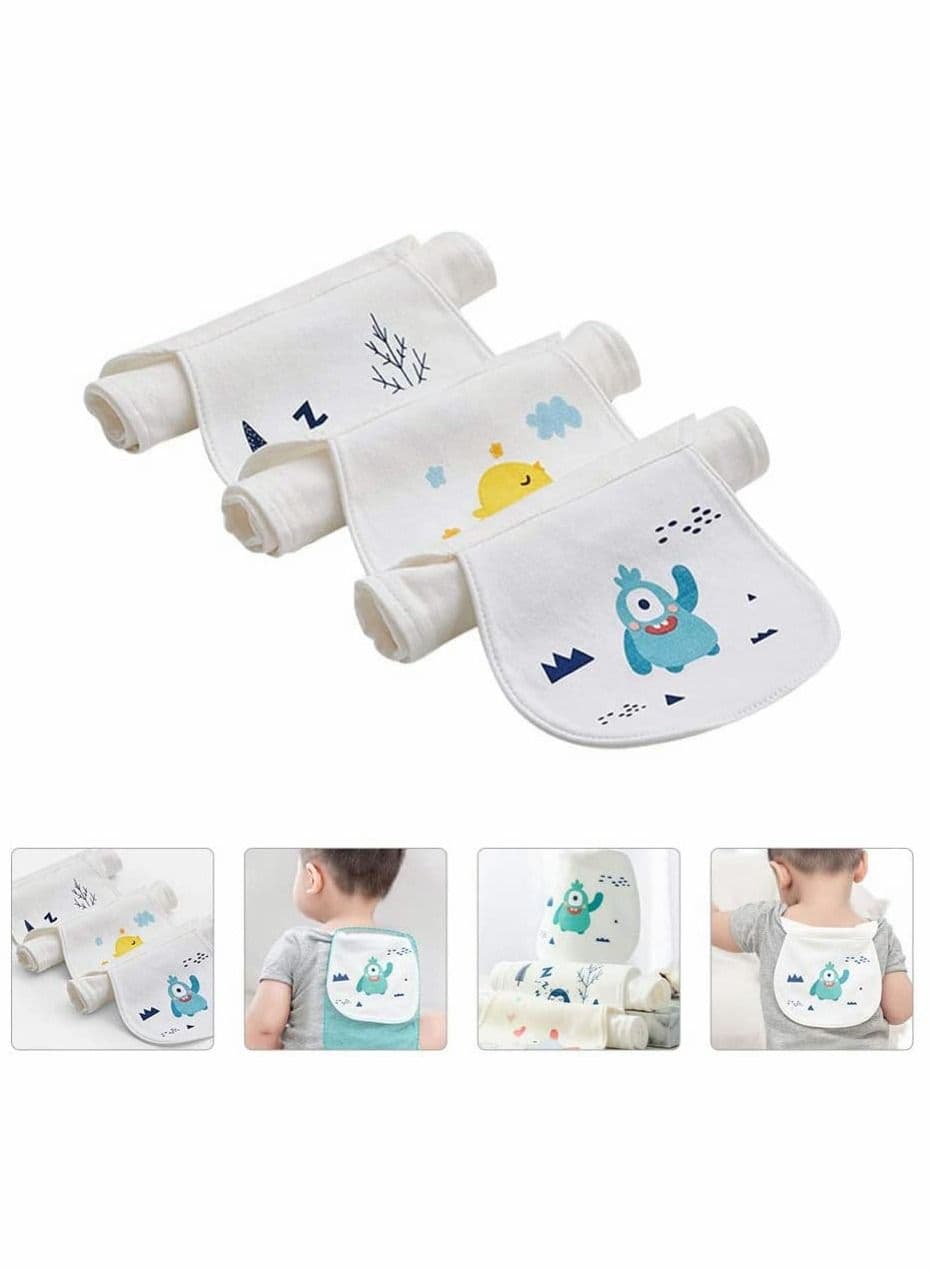 Baby Burp Cloths, 3 Pcs Cotton Cartoon Pattern Absorbent And Soft Kindergarten Kids Newborn Back Towel Pads Cute Towels Spit Up Cloths