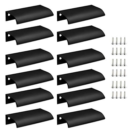 Qjaiune Black Back Mount Finger Edge Pull 80mm/3.15", Aluminum Hidden Handle Concealed Tab Pulls for Home Kitchen Living Room Door Drawer Cabinet (12Pcs)