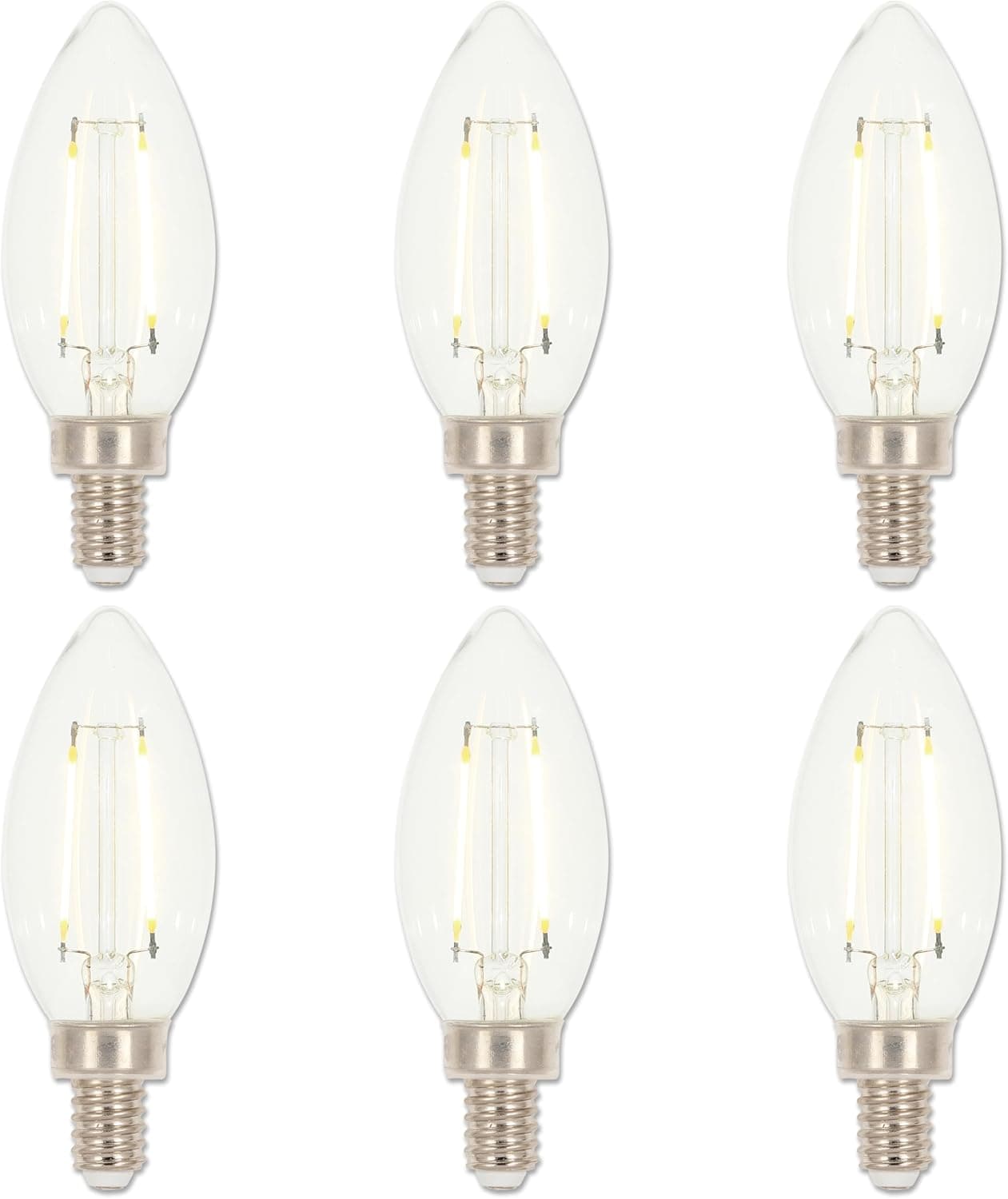Westinghouse 5059220 2 Watt 25 Watt Equivalent B11 Dimmable Clear Filament LED Light Bulb Candelabra Base 6 Pack