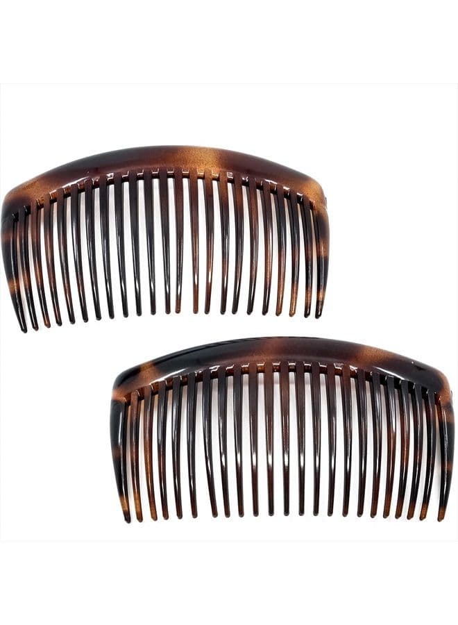 Paris AD66/2 French Side Combs Large Curved Tortoise Shell French Twist Hair Combs Decorative, Strong Hold Hair Clips for Women Bun Chignon Up-Do Styling Girls Hair Accessories, Made in France