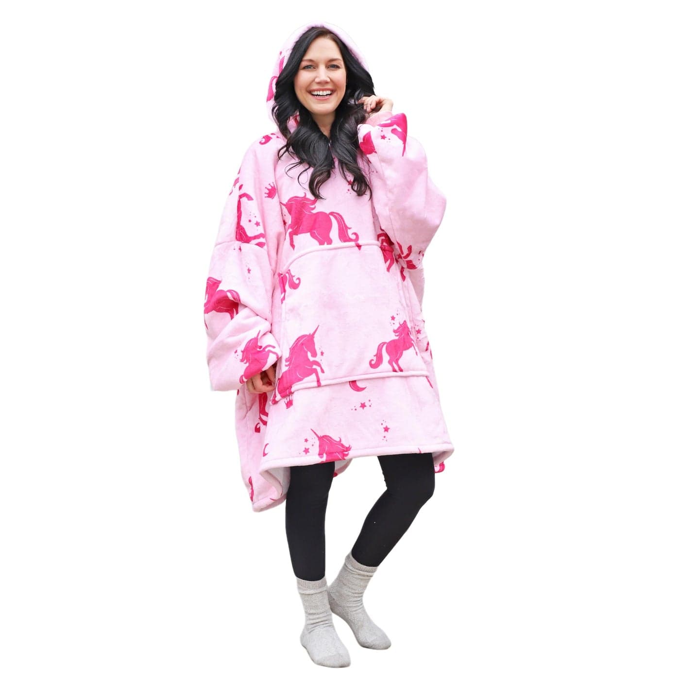 Catalonia Unicorn Print Oversized Hoodie Blanket Sweatshirt Wearable Sherpa Giant Pullover for Adults Men Women Teenagers Wife Girlfriend Gift
