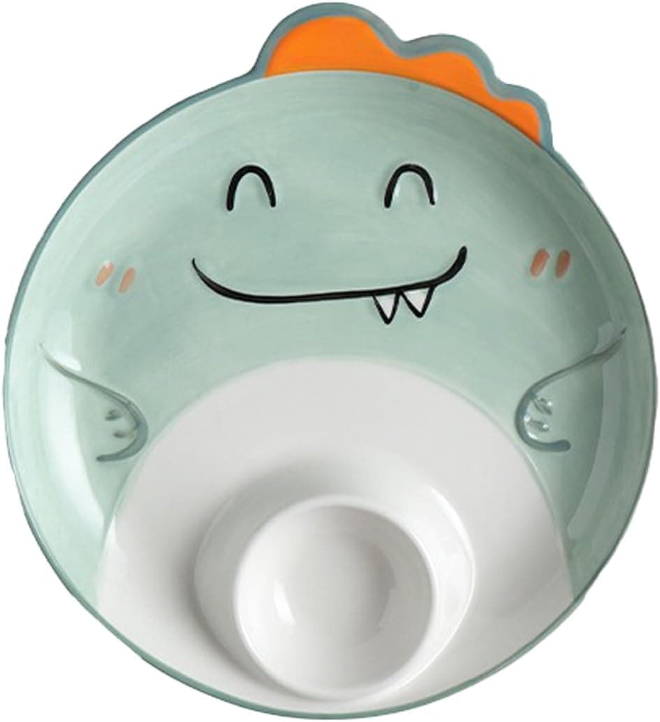 Childrens cartoon animal ceramic dining plate dualpurpose in compartments with food dipping ingredients coexisting dinosaur normal