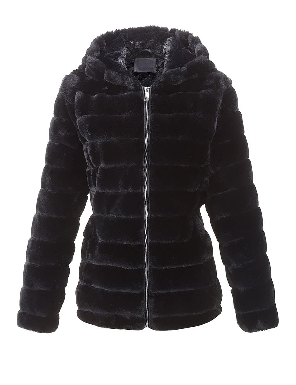 Bellivera Womens Faux Shearling Shaggy Coat Long Sleeve Zip Up Hood Fleece Jacket 1801 Black XXL