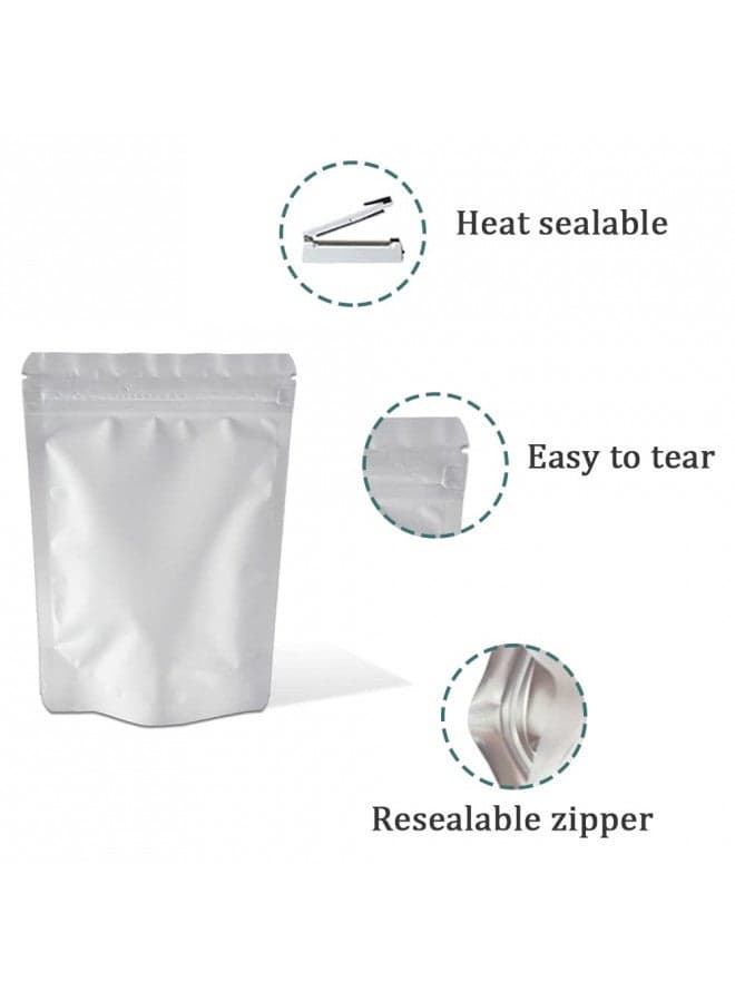 PABCK 50 Pieces 4.3x6.3 inch(Inside Size 3.5x3.9 inch) Stand-Up Resealable Heat Seal Bags 3.55mil Thick Frosted White Foil Sealed Bags for Zip Packaging Lock Food Storage Pouch